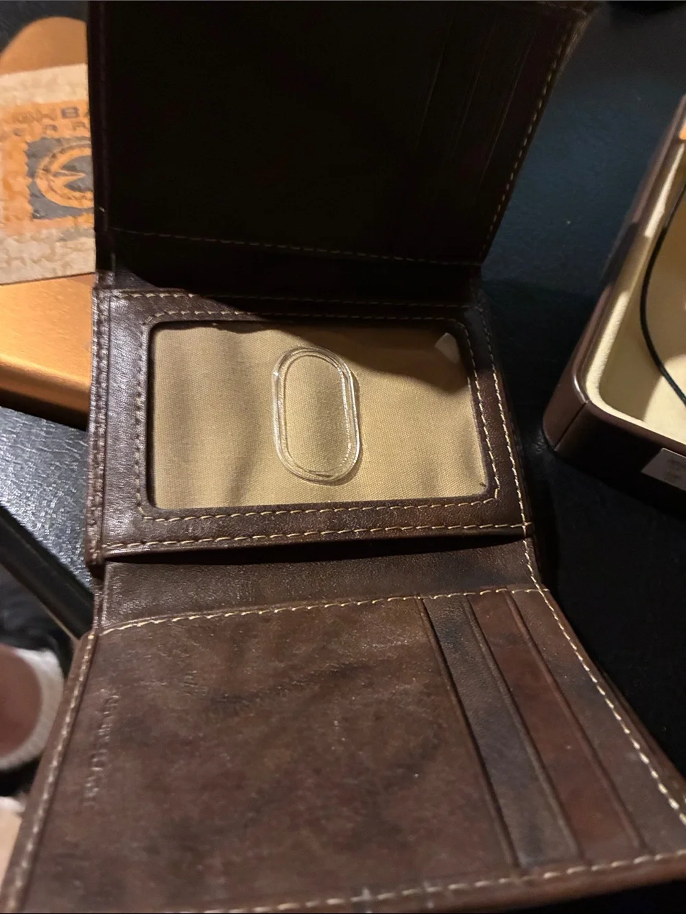 G.H. Bass & Co. Brown Leather Trifold Wallet with Contrast Stitching